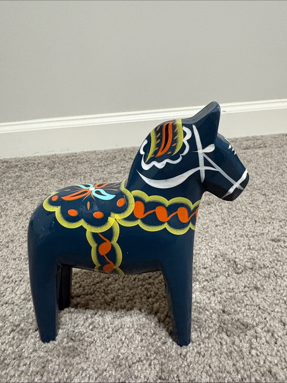 Vintage Nils Olsson Swedish Blue Dala Horse  Hand Painted Wood